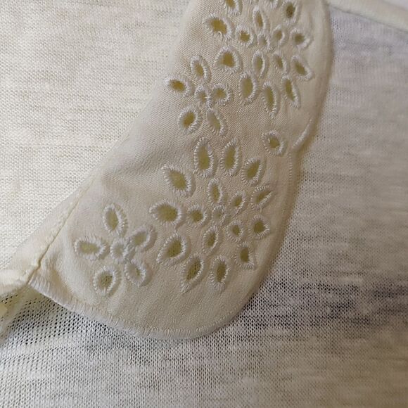 Ann Taylor Peter Pan Lace Collar Linen Top Semi Sheer Light Yellow Size M NWT - Picture 10 of 10